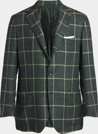 Kiton Men & apos;s Cashmere, Wool and Silk Windowpane Sport Coat
