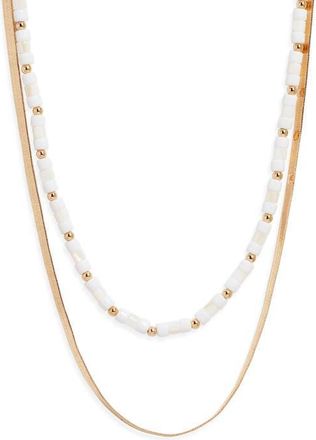 Nordstrom Set of 2 Beaded & Snake Chain Necklaces in White- Gold at Nordstrom