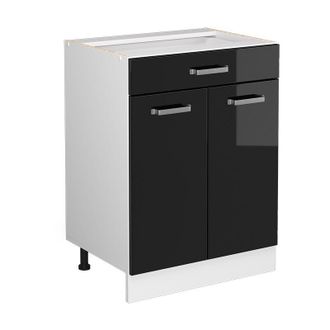 Vicco Mobiletto base per cucina R-Line, Nero lucido, 60 cm con cassetto, senza piano di lavoro Vicco
