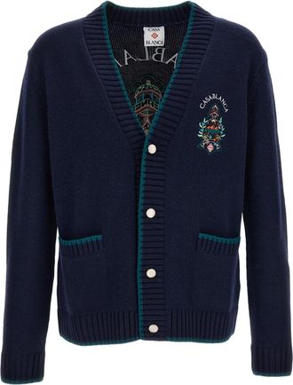 Casablanca Blue Hotel Wool-Cashmere Cardigan