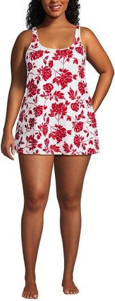 Lands End Plus Size Scoop Neck Mini Swim Dress Swimsuit in Red Graphic Floral at Nordstrom, Size X-Small