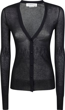 Victoria Beckham Ribbed Knit Sheer V-Neck Cardigan