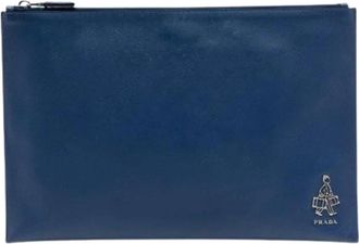 Prada Pre-owned Clutch - Dames - Vintage Clutch - Blauw - ONE Size - Leer - Vintage