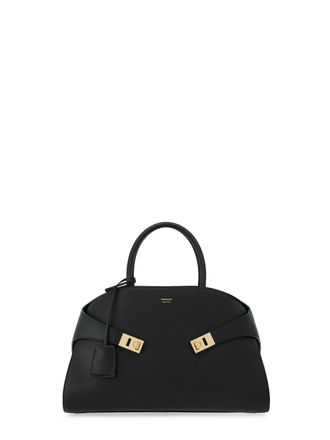 Ferragamo Structured Handbag with Matte Black Leather