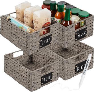 Best Choice Products Set of 4 12in Woven Water Hyacinth Pantry Baskets w/ Chalkboard Label, Chalk Marker