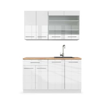 Vicco Cocina Para Solteros Fame-line, Blanco Alto Brillo/blanco, 140 Cm, Et Roble