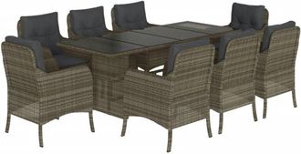 vidaXL Set Comedor Jard&iacute;n 9 Pzas Y Cojines Rat&aacute;n Sint&eacute;tico Gris Vidaxl