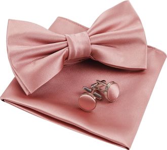 Alizeal Mens Tuxedo Bow Tie, Hanky and Cufflinks Set, Blush Pink