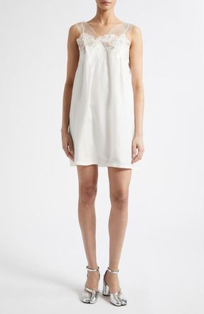 Maison Margiela Lace Trim Silk Slipdress in Ivory at Nordstrom, Size 38