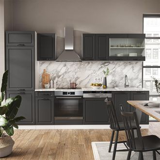 Vicco Mueble De Cocina R-line, Antracita Casa De Campo/blanco, 300 Cm Sin Encimera