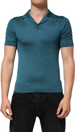 Dolce & Gabbana Teal Blue Silk Collared Short Sleeves Polo Mens T-shirt (Pre-Owned)