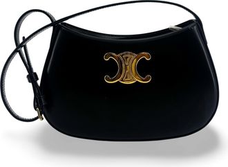 Celine Triomphe Tilly Smooth Calfskin Black Leather Handbag (Pre-Owned)