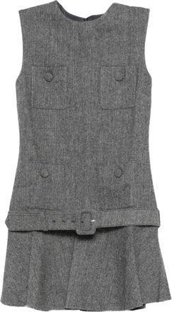 Self Portrait Gray Herringbone Pattern Wool Dress