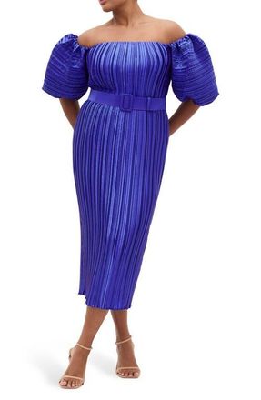 City Chic Krista Off the Shoulder Midi Dress in Cobalt at Nordstrom, Size Xxxs