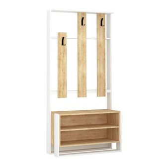 Calicosy Mueble de entrada 3 estantes y 3 ganchos H180 cm - Efecto Roble