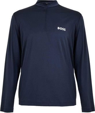 HUGO BOSS Heren Performance-shirt met kwartritssluiting en lange mouwen (Marine)