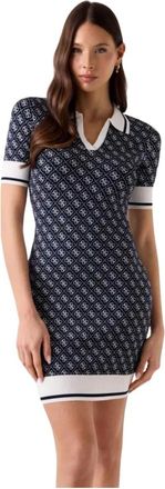 Guess Kleedjes, Dames, Blauw, XS, Lise 4G Logo Sweater Dress