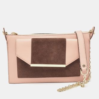 DKNY Dkny Pink/brown Leather And Suede Bryant Park Saffia Chain Bag