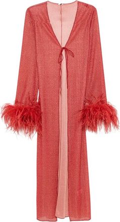 Os&eacute;ree Lumi&egrave;re Plumage Feather-trim Beach Cover-up
