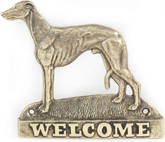 OEM Whippet, Galgo Ingl&eacute;s: Cartel Para Puerta Con Un Perro, Placa De Bienvenida De Lat&oacute;n, Cartel &Uacute;nico Con La Inscripci&oacute;n Welcome De Art-dog