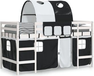 vidaXL Cama alta niños con túnel madera pino blanco negro 90x200 cm Vidaxl
