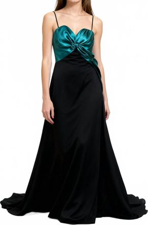 Amsale Two-Tone Evening Gown In Teal / Black