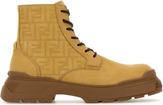 Fendi Mens Chunky Nubuck Lace-Up Boot Beige Calf