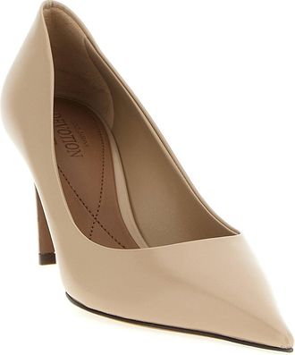 Dolce & Gabbana Womens Calfskin Pointed Pump Beige Leather