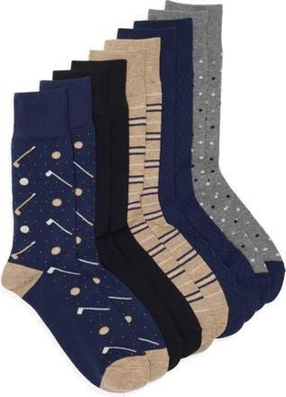 Nordstrom Rack Conversational Golf 5-Pack Assorted Crew Socks in Navy Golf Beige Multi at Nordstrom Rack