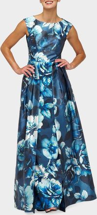 Kay Unger Kate Floral Pleated Gown