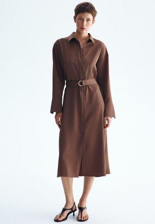 H&M Belted Shirt Dress in Brown at Nordstrom, Size Xx-Large