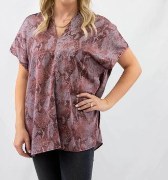 Adrienne V-Neck Snake Print Top In Purple/burgundy