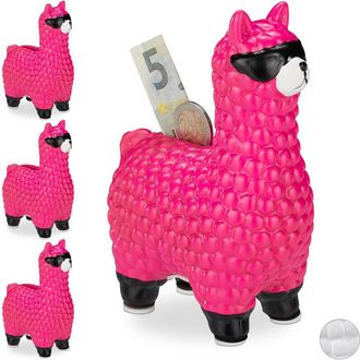 Relaxdays Relaxdays - Set of 4 Lama with Sunglasses Savings Banks, Great Gift and Decoration, Ceramic Piggy Bank, 15.5x11x6cm, Pink
