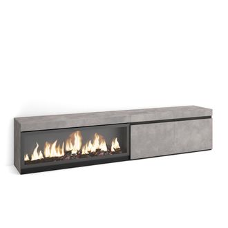 Skraut Home Skraut Home - Mueble Tv, Televisi&oacute;n, Muebles De Sal&oacute;n, Almacenaje, 210, Para Tv Hasta 80, Chimenea El&eacute;ctrica Xxl, Estilo Moderno, Gris Cemento