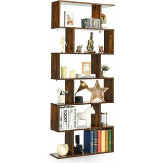 Costway Costway - Libreria in Legno Scaffale Multifunzionale a 6 Ripiani per Piante e Libri per Ufficio Casa Ripiano a Forma di s, 80 x 23 x 192 cm (Bianco)