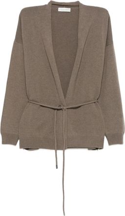 Le Tricot Perugia Cardigan met Strikceintuur - Dames - Vesten - Bruin - XL - Leer - Truien & Vesten