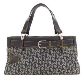 Dior Navy Canvas Leather Tote Bag (Pre-Owned)