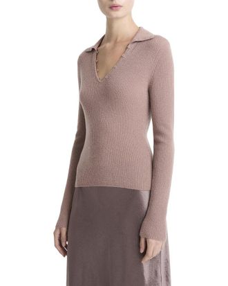 Vince Ribbed Button Loop Cashmere & Silk-Blend Polo Shirt