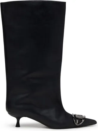 Diesel Oiled Leather Kitten-Heel Knee-High Boots