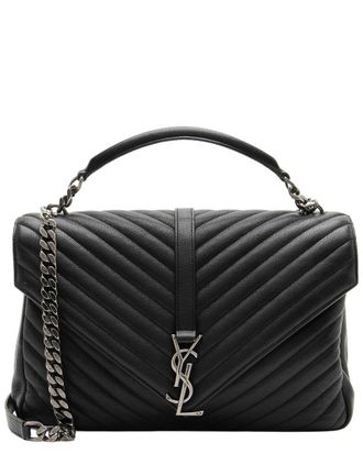 Saint Laurent Black Matelasse Calfskin Monogram College Large Shoulder Bag (Authentic Pre-Loved)