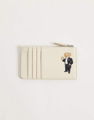 Polo Ralph Lauren portacarte con stampa orso avorio-Bianco