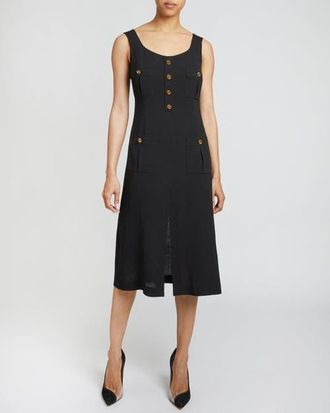 Santorelli Fanny A-Line Sleeveless Dress in Luxury Wool Crepe in Black at Nordstrom, Size 12