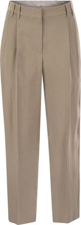Brunello Cucinelli Brunello Cucinelli Womens Slouchy Trousers In Viscose And Linen Fluid Twill With Moniline - Sage Green - Size EU 46 (Womens)