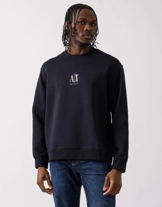A|X Armani Exchange Mens Armani Exchange Mens Embroidered A|X Centre Logo Crew Neck Sweatshirt - Deep Navy UB101 - Black - Size: 40
