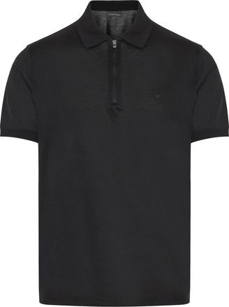 Emporio Armani Tops, Heren, Zwart, S, Katoen, Ritssluiting Polo Shirt in Lyocell/Katoen Mix