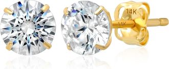 MAX + STONE 14k Yellow or White Gold Solitaire Round Cubic Zirconia Stud Earrings 4MMto7.5MM