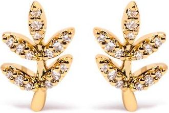 House of Brilliance 10K Yellow Gold 1/10 Cttw Diamond Accented Leaf and Branch Stud Earrings at Nordstrom