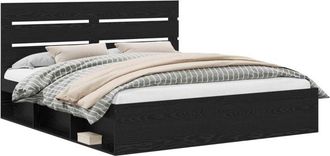 vidaXL Bed Frame with Headboard Black 180 x 200 cm Solid Pine Wood vidaXL