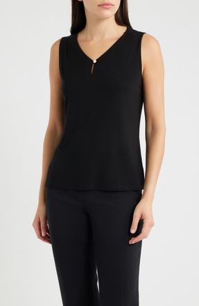 Anne Klein Pleated V-Neck Top in Anne Black at Nordstrom, Size X-Large