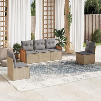 vidaXL Juego De Sof&aacute;s Jard&iacute;n Con Cojines 5 Pzas Rat&aacute;n Sint&eacute;tico Beige Vidaxl